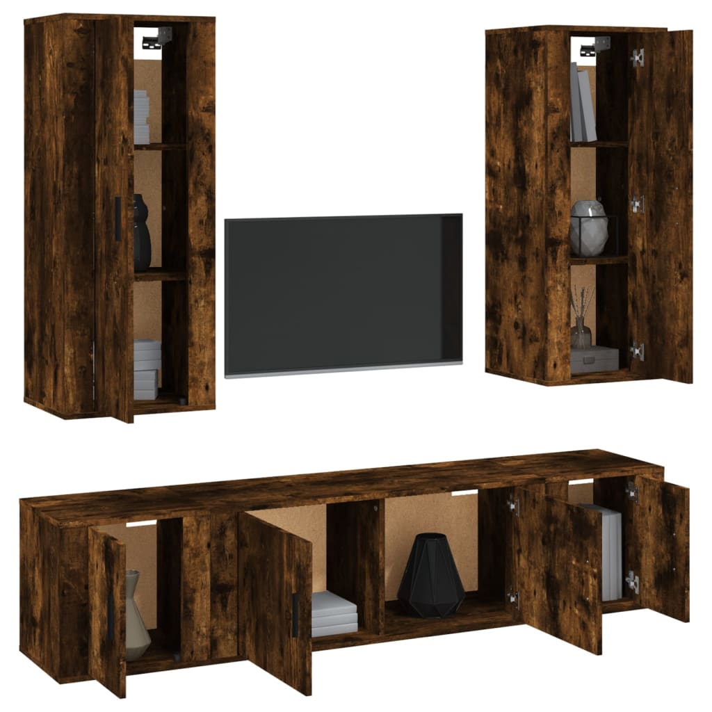 vidaXL 5 Piece TV Cabinet Set Smoked Oak Engineered Wood