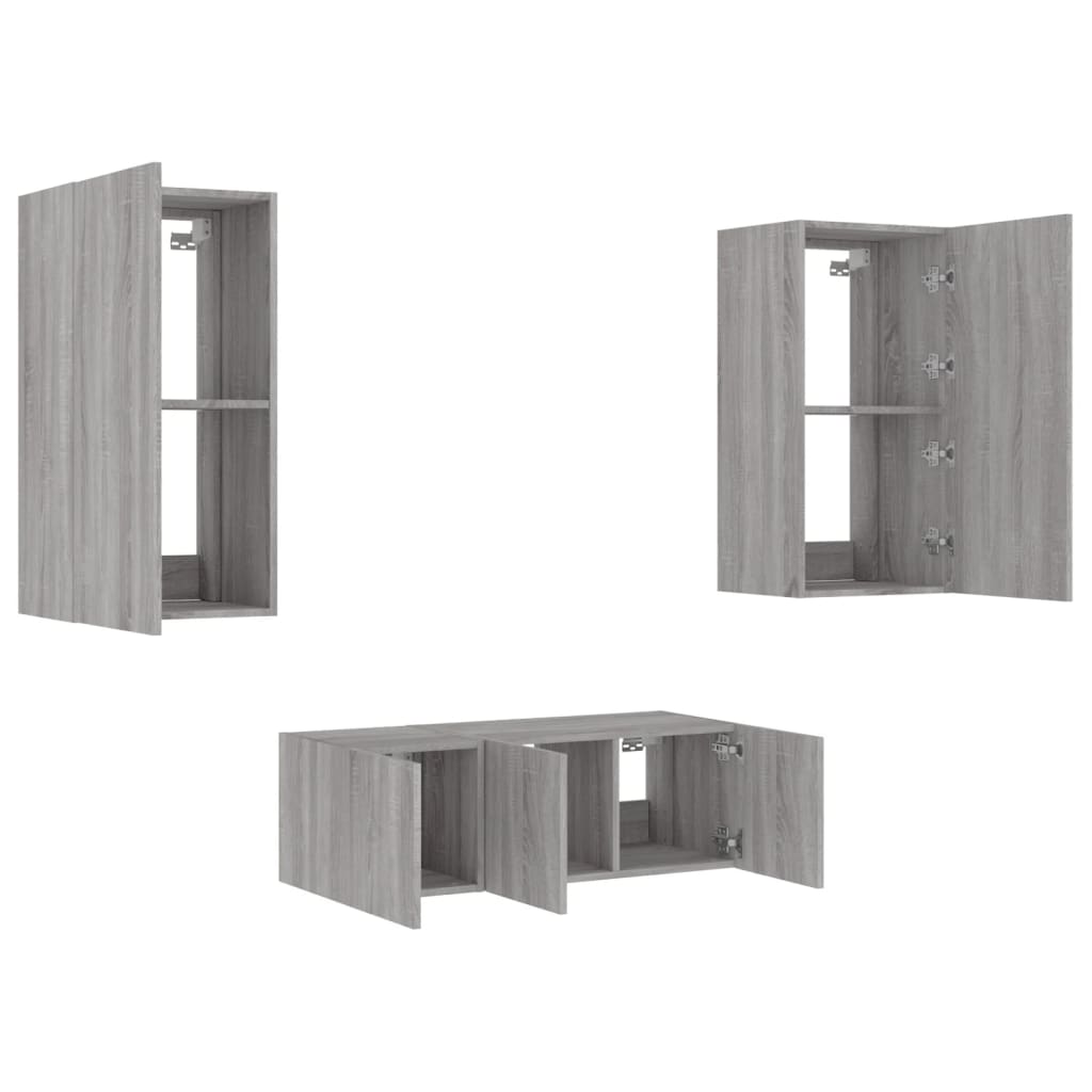 vidaXL 4 Piece TV Wall Units with LED Grey Sonoma Engineered Wood