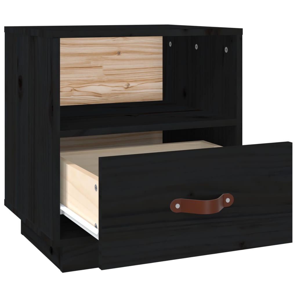 vidaXL Bedside Cabinet Black 40x34x45 cm Solid Wood Pine