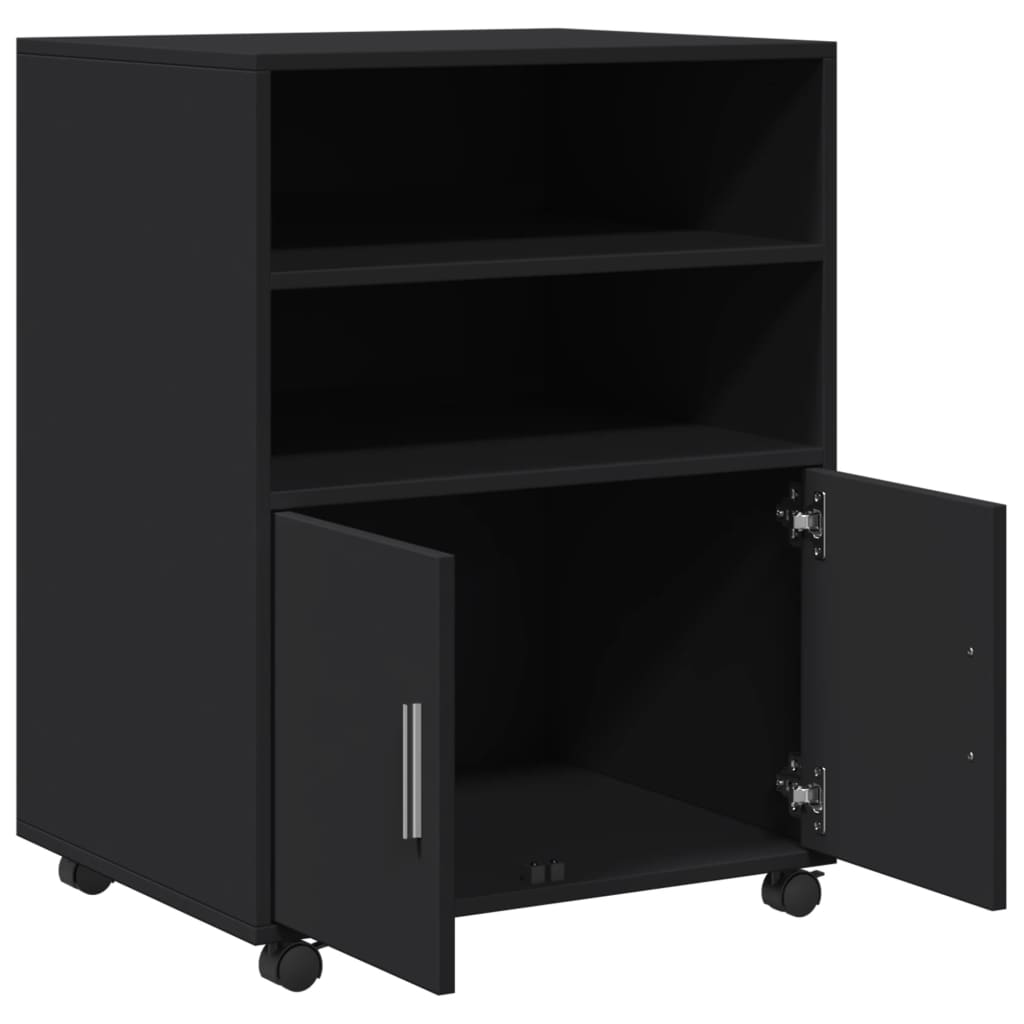 vidaXL Rolling Cabinet Black 60x48x81 cm Engineered Wood