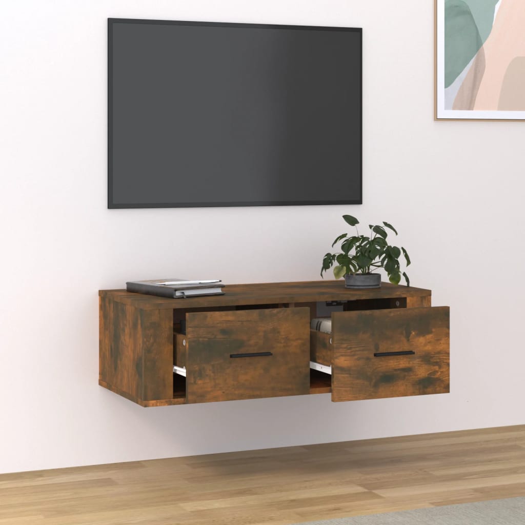 vidaXL Hanging TV Cabinet Smoked Oak 80x36x25 cm Engineered Wood