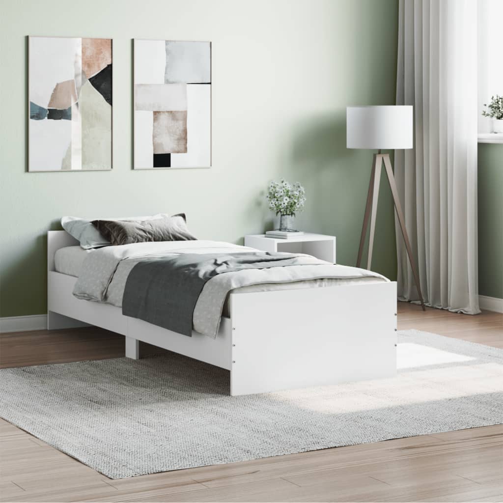 vidaXL Bed Frame without Mattress White 75x190 cm Small Single Engineered Wood