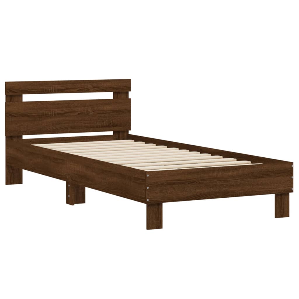 vidaXL Bed Frame without Mattress with Headboard Brown Oak 75x190 cm Small Single