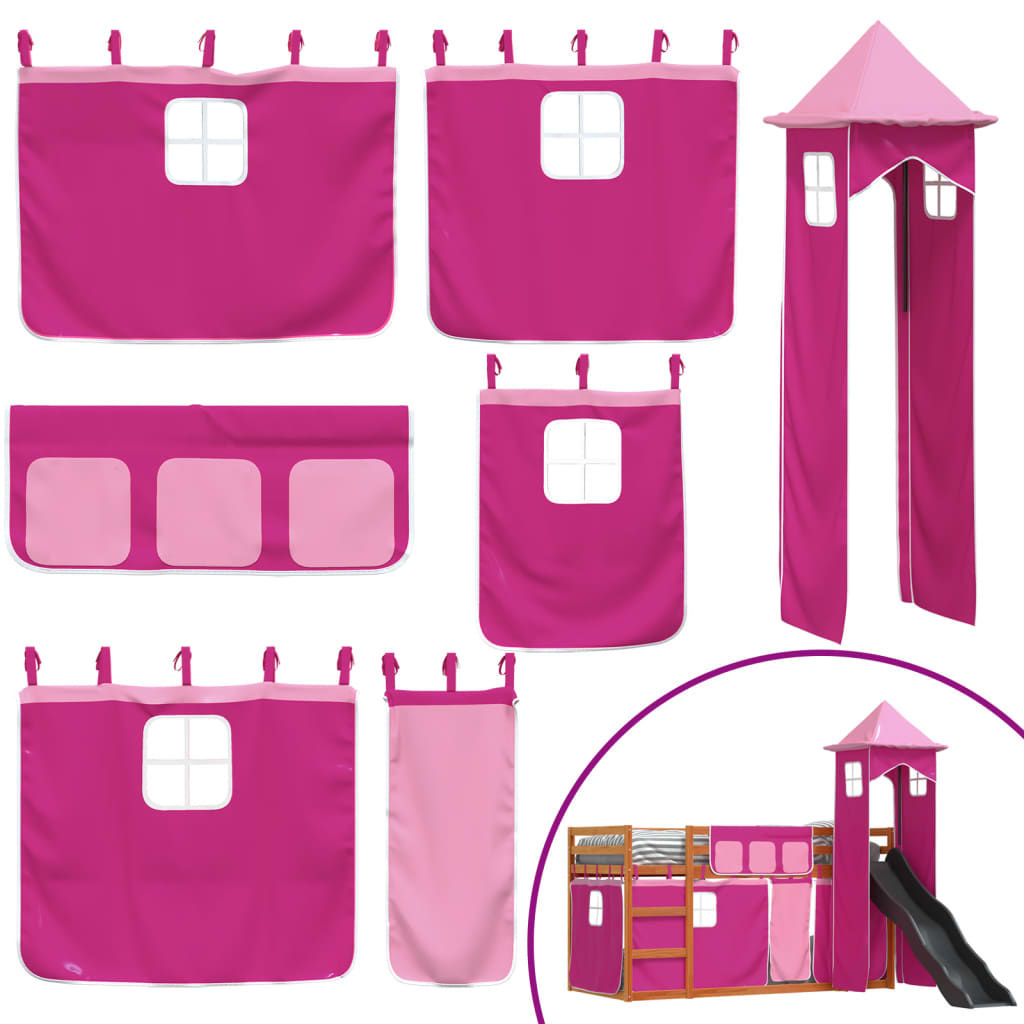 vidaXL Bunk Bed without Mattress with Slide and Curtains Pink 80x200 cm