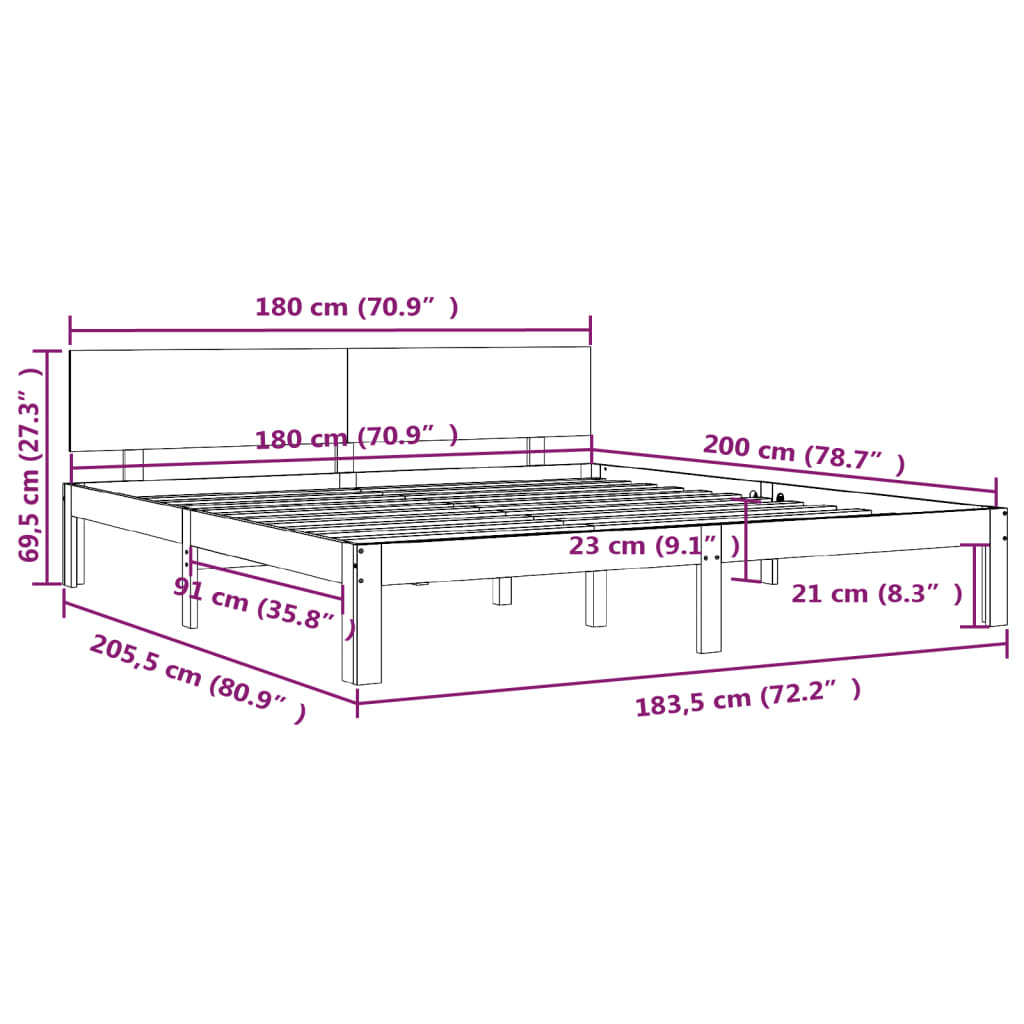 vidaXL Bed Frame without Mattress White 180x200 cm Super King Size