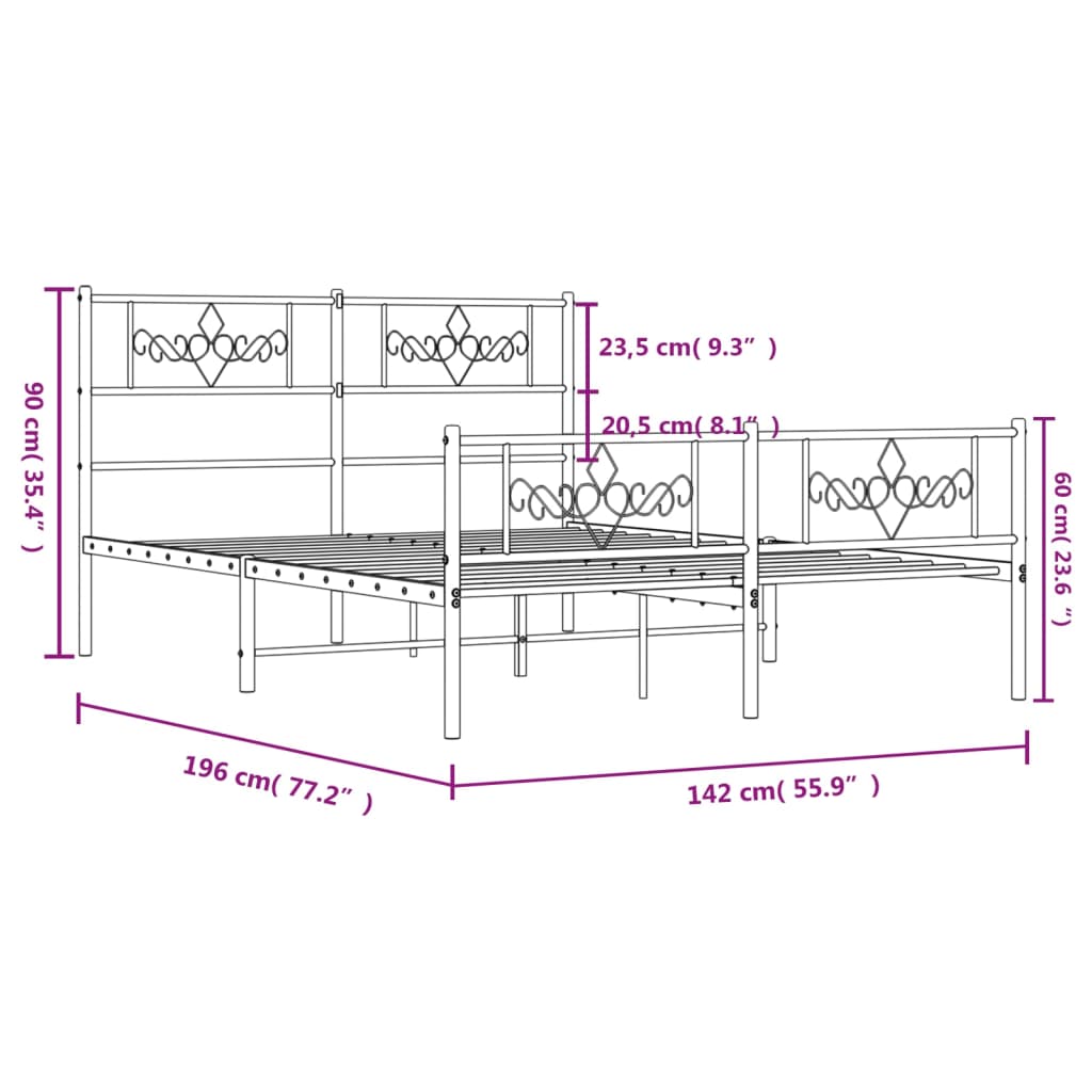 vidaXL Metal Bed Frame without Mattress with Footboard White 135x190 cm Double