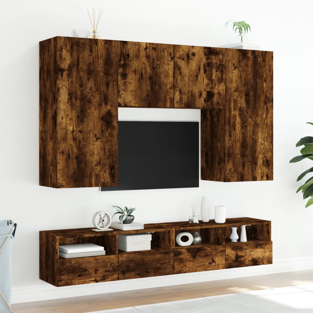 vidaXL TV Wall Cabinet Smoked Oak 80x30x30 cm Engineered Wood