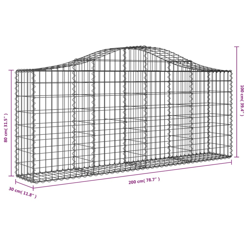 vidaXL Arched Gabion Baskets 40 pcs 200x30x80/100 cm Galvanised Iron