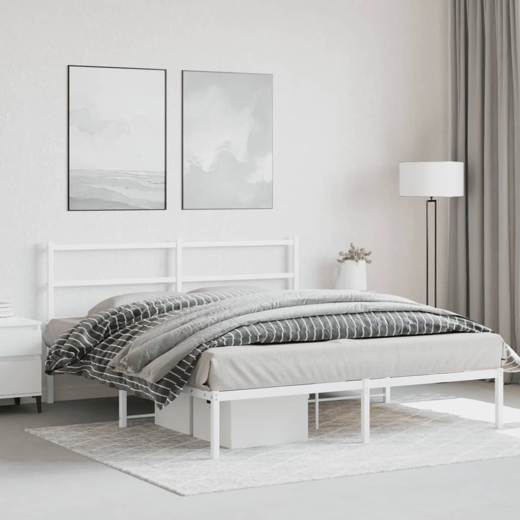 vidaXL Metal Bed Frame without Mattress with Headboard White 150x200 cm King Size