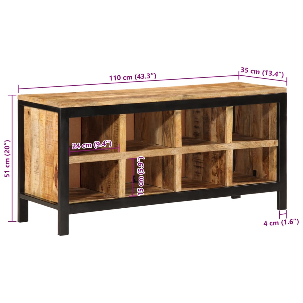 vidaXL Shoe Bench 110x35x51 cm Solid Rough Wood Mango