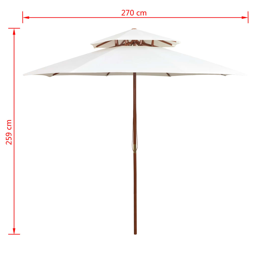 vidaXL Double Decker Garden Parasol 270x270 cm Wooden Pole Cream White