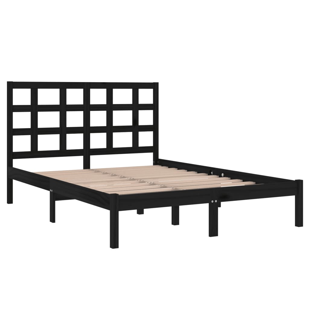 vidaXL Bed Frame without Mattress Black 135x190 cm Double Solid Wood