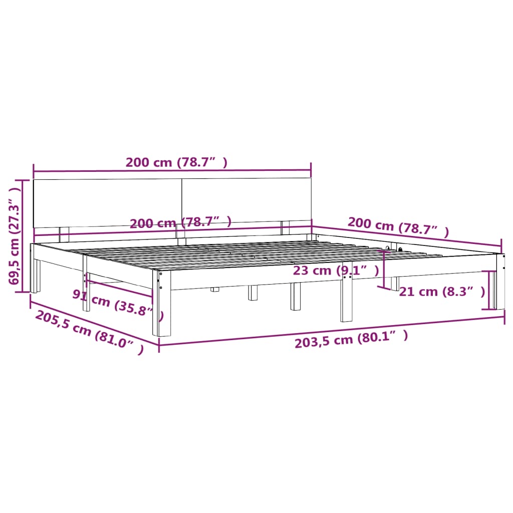 vidaXL Bed Frame without Mattress Solid Wood Pine 200x200 cm