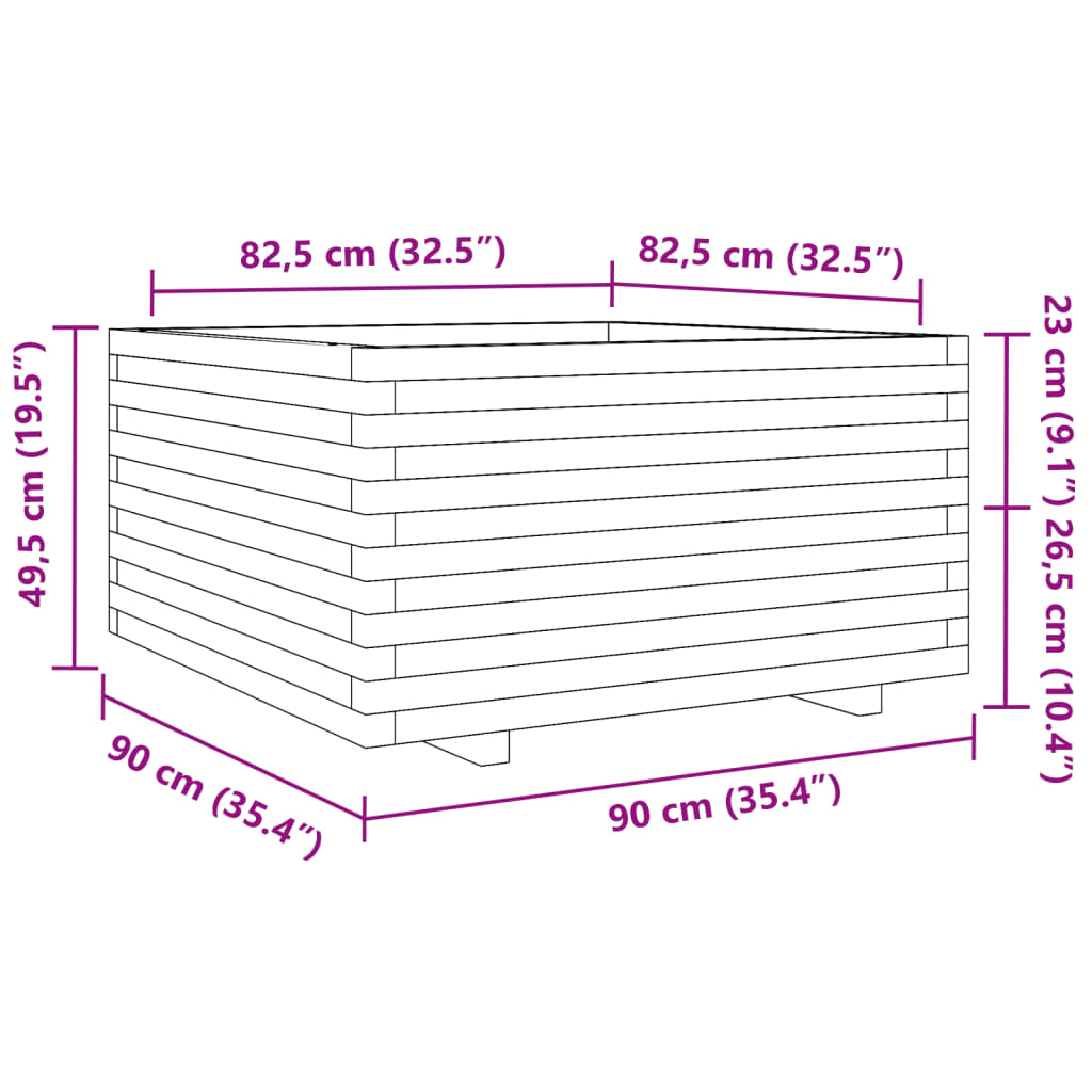 vidaXL Garden Planter 90x90x49.5 cm Impregnated Wood Pine