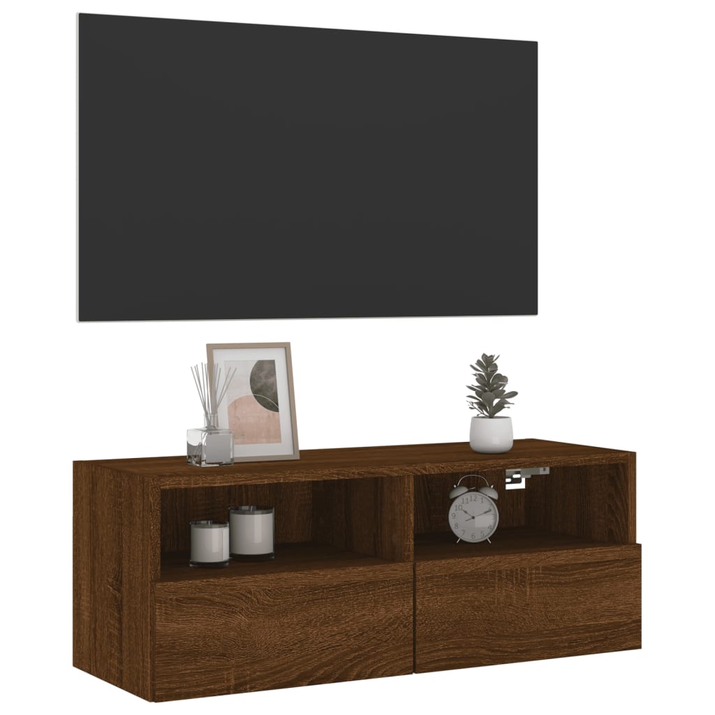 vidaXL TV Wall Cabinet Brown Oak 80x30x30 cm Engineered Wood