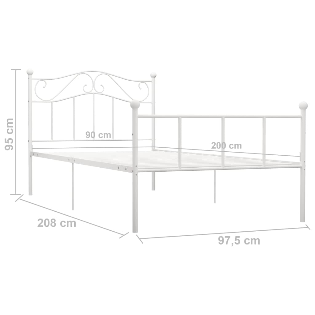 vidaXL Bed Frame without Mattress White Metal 90x200 cm