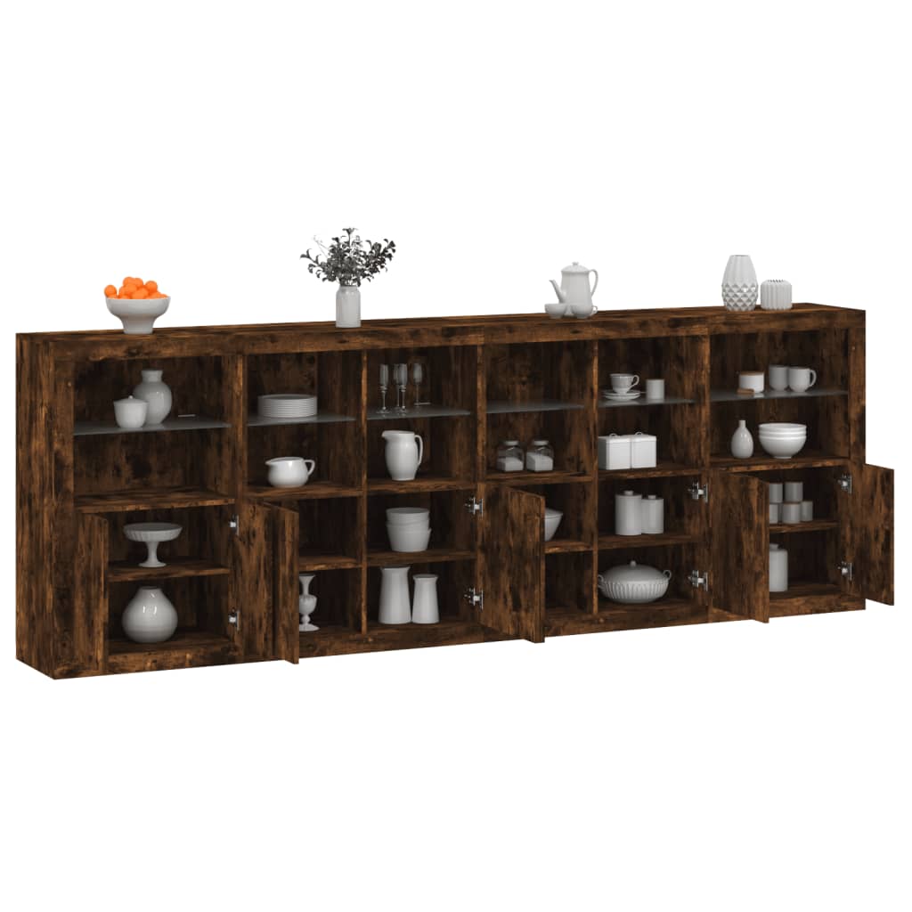 vidaXL Sideboard with LED Lights Smoked Oak 283x37x100 cm