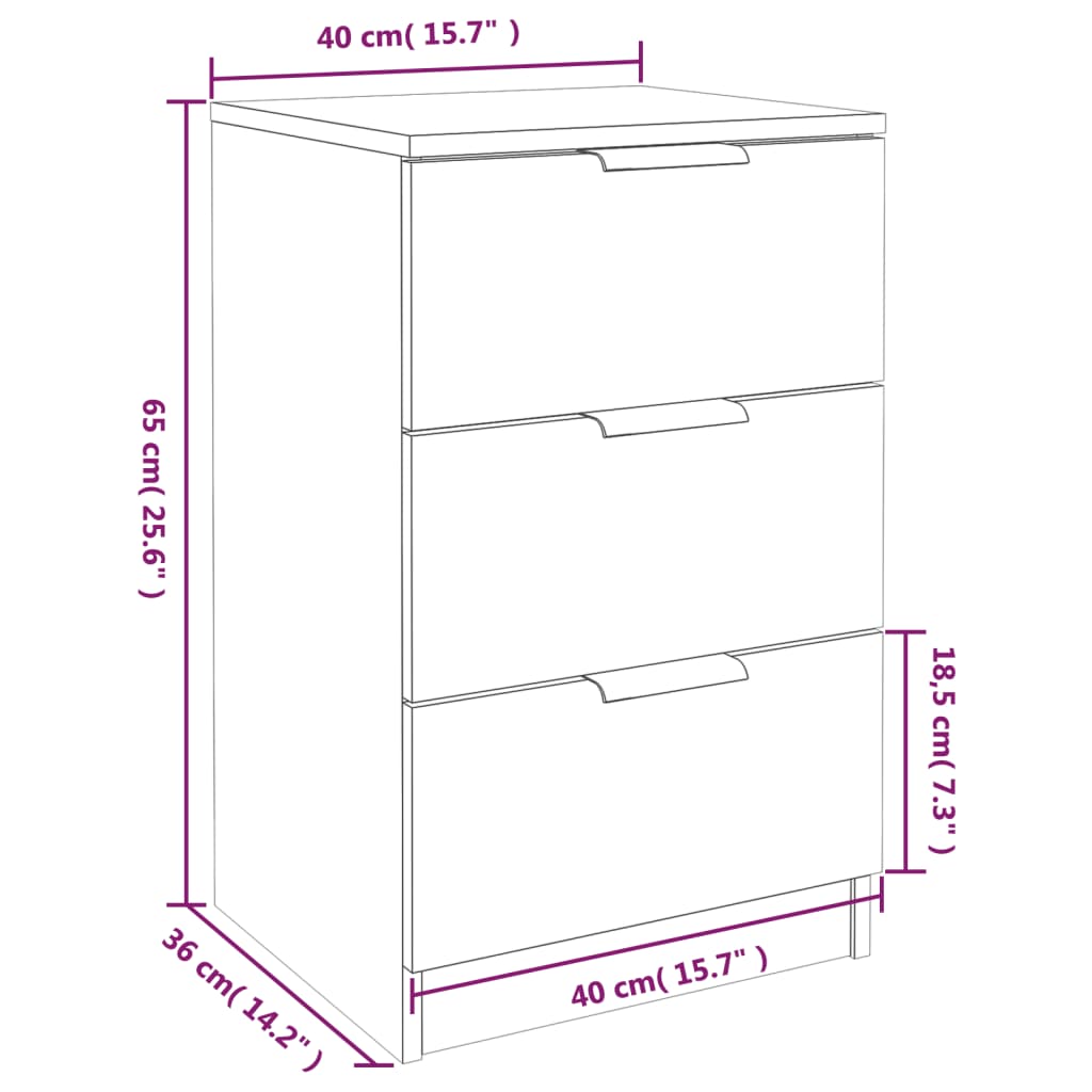 vidaXL Bedside Cabinets 2 pcs Black 40x36x65 cm