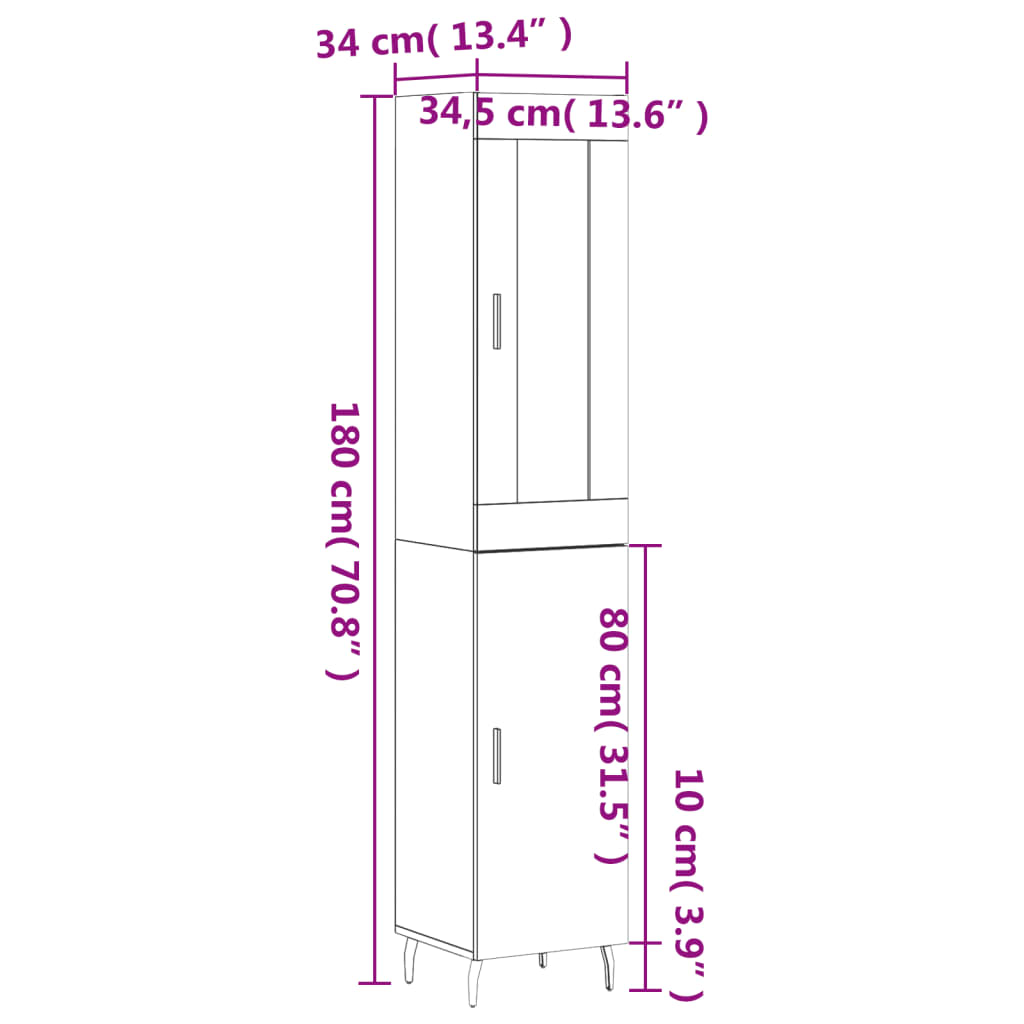 vidaXL Highboard Concrete Grey 34.5x34x180 cm Engineered Wood