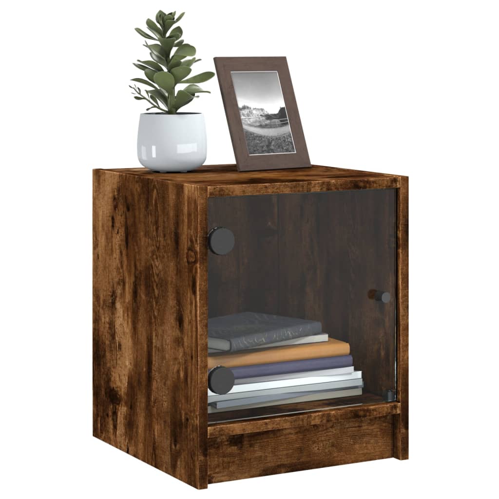 vidaXL Bedside Cabinet with Glass Door Smoked Oak 35x37x42 cm