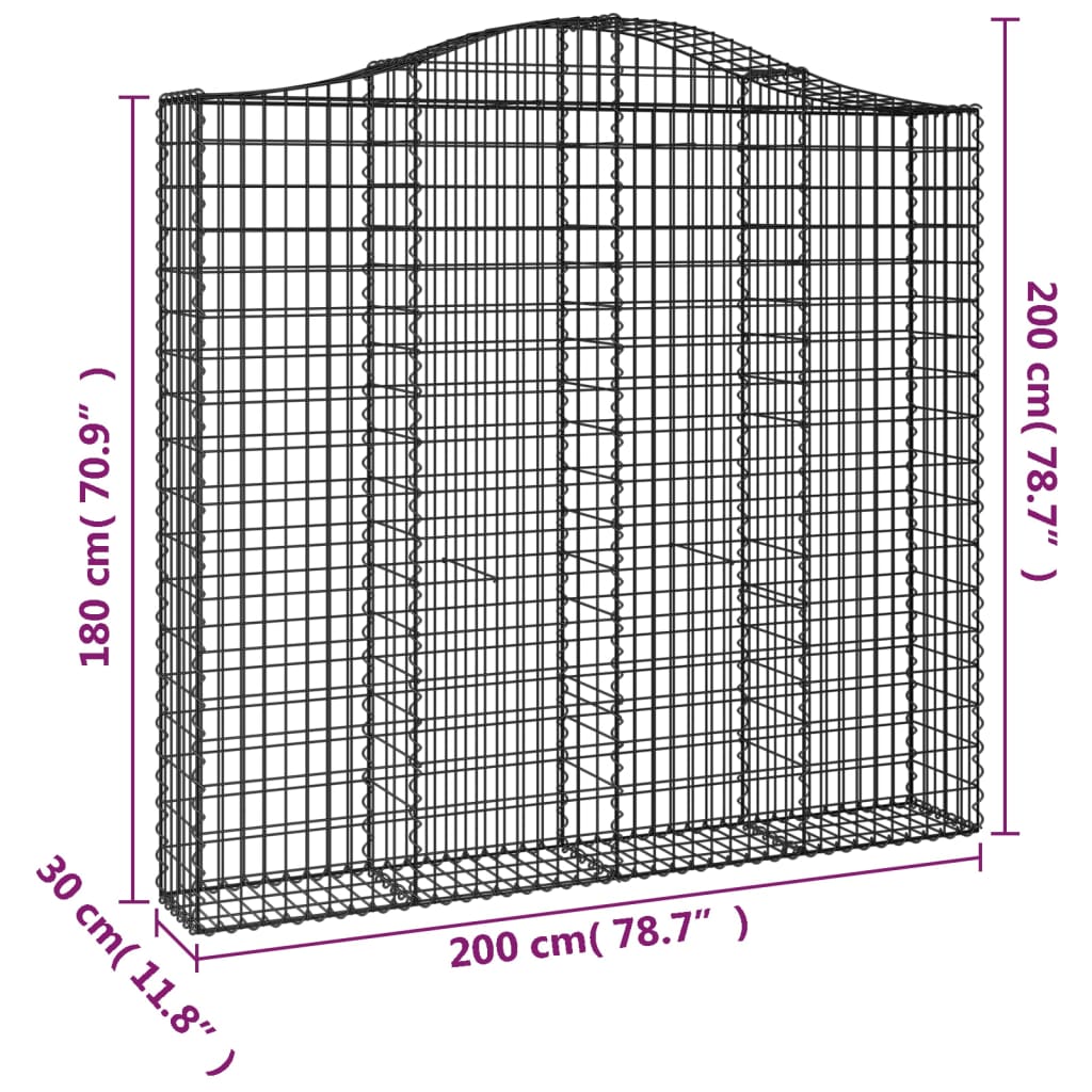 vidaXL Arched Gabion Baskets 3 pcs 200x30x180/200 cm Galvanised Iron