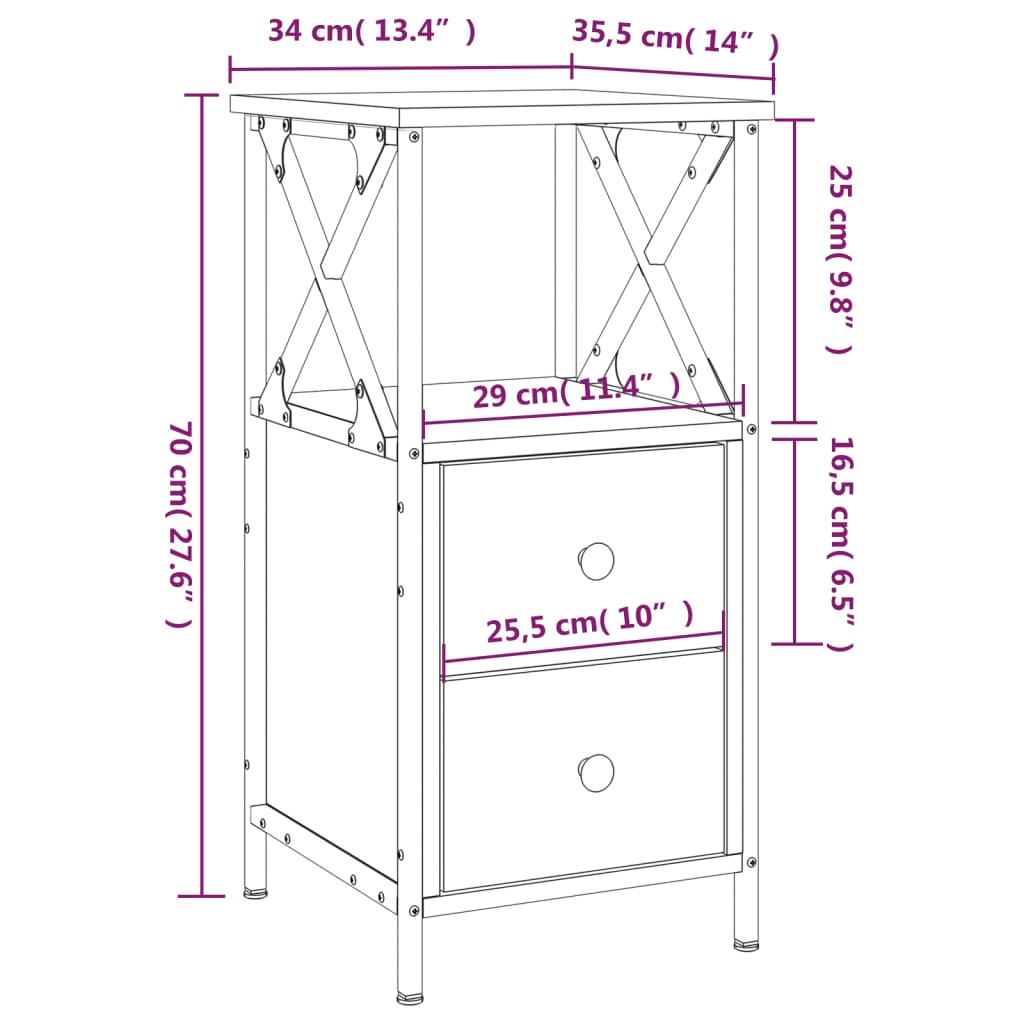 vidaXL Bedside Cabinet Black 34x35.5x70 cm Engineered Wood