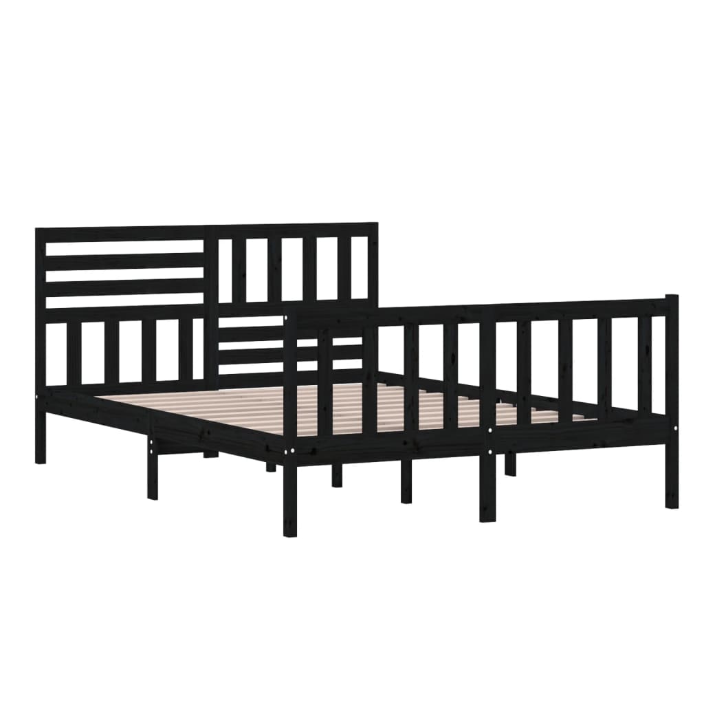 vidaXL Bed Frame without Mattress Black Solid Wood 140x200 cm (810086+814148)