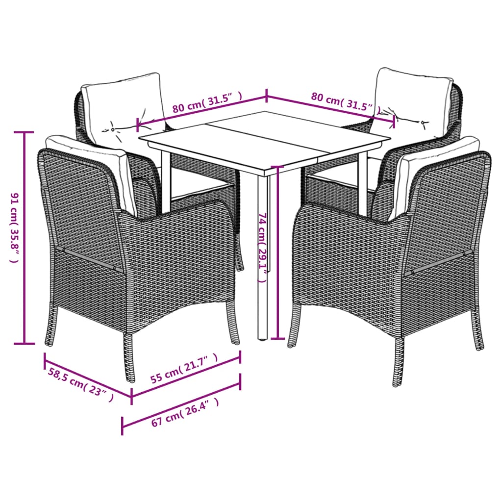 vidaXL 5 Piece Garden Dining Set with Cushions Beige Poly Rattan