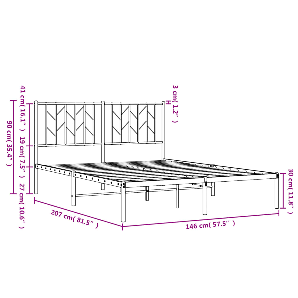 vidaXL Metal Bed Frame without Mattress with Headboard Black 140x200 cm