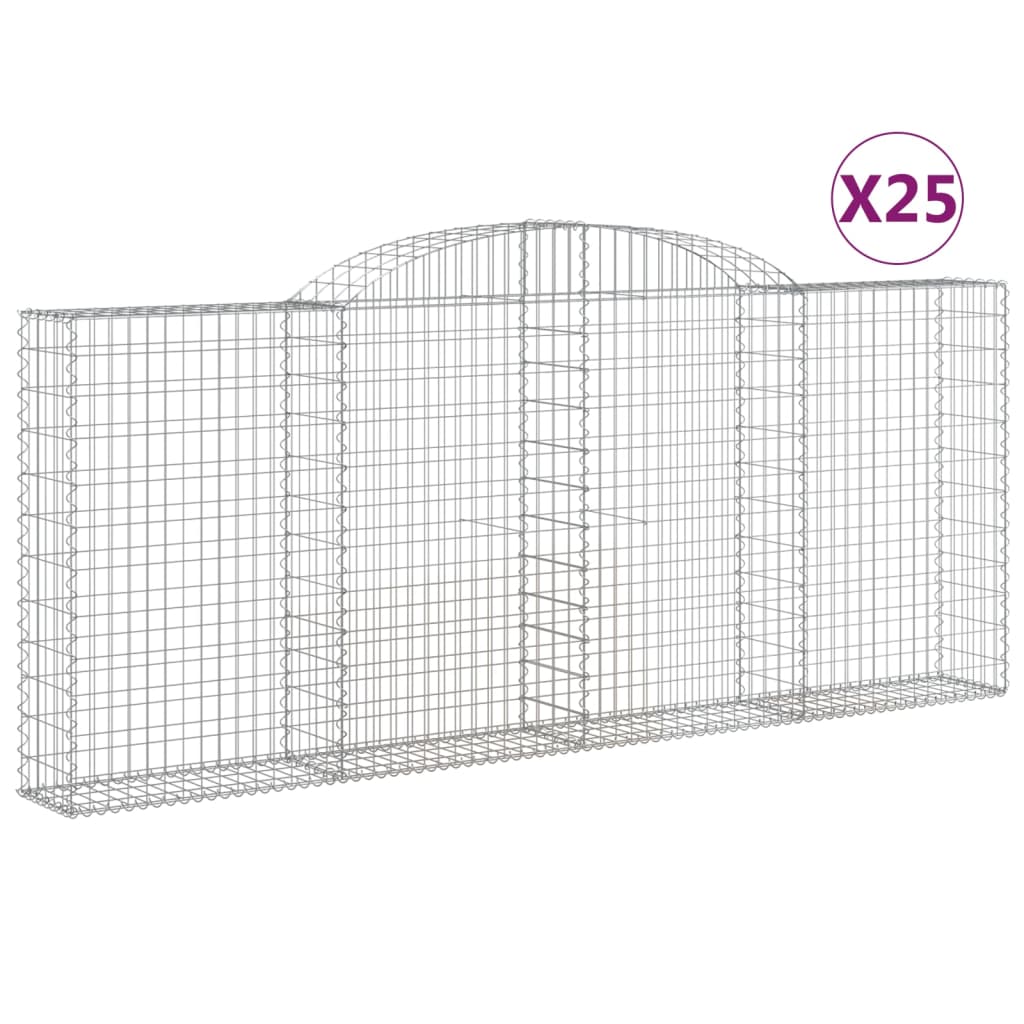 vidaXL Arched Gabion Baskets 25 pcs 300x30x120/140 cm Galvanised Iron