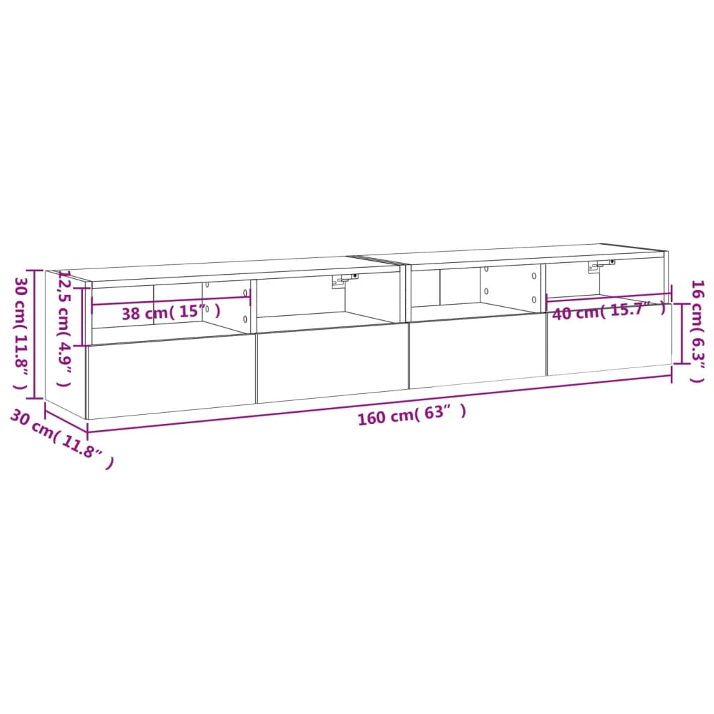 vidaXL TV Wall Cabinets 2 pcs Sonoma Oak 80x30x30 cm Engineered Wood