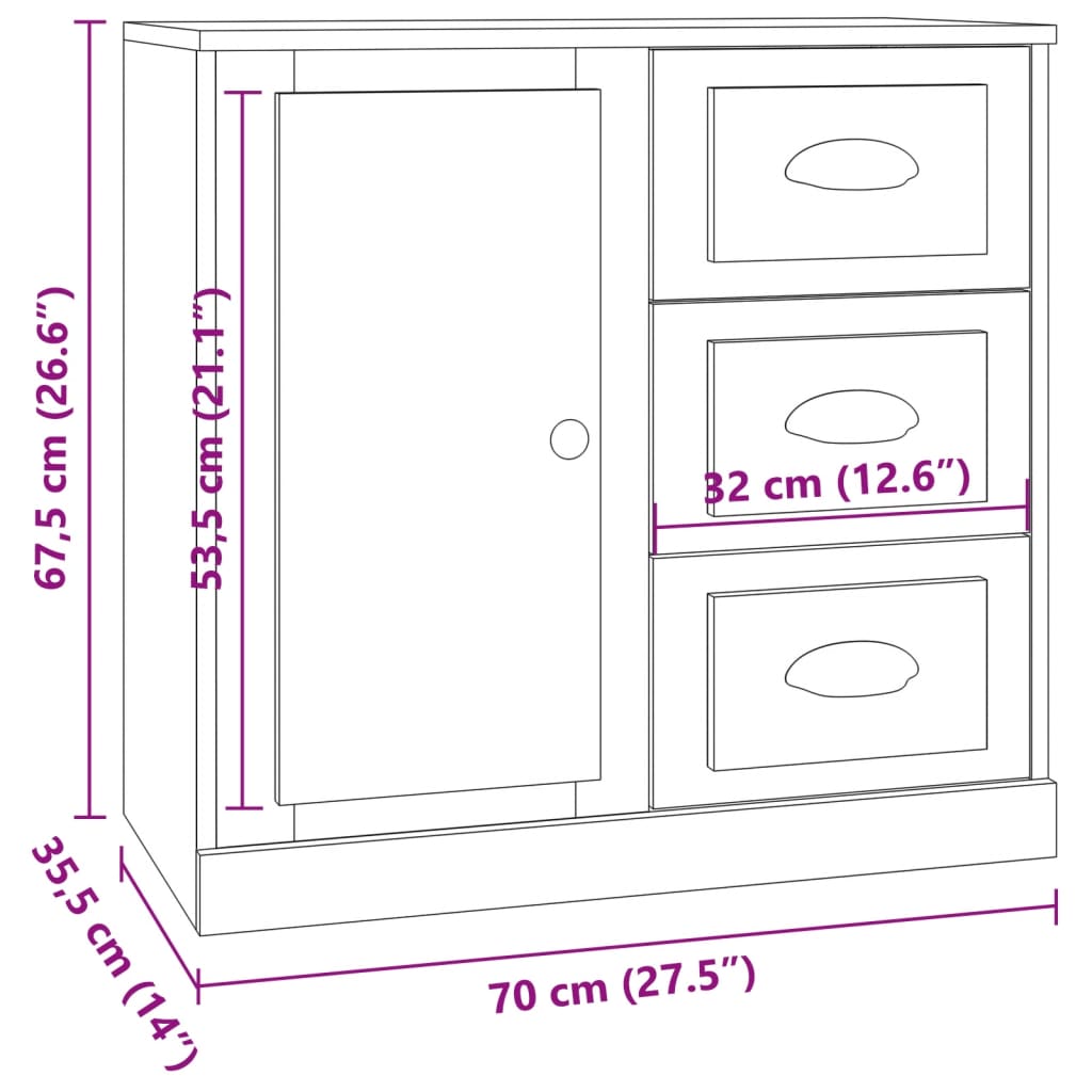 vidaXL Sideboards 3 pcs White Engineered Wood