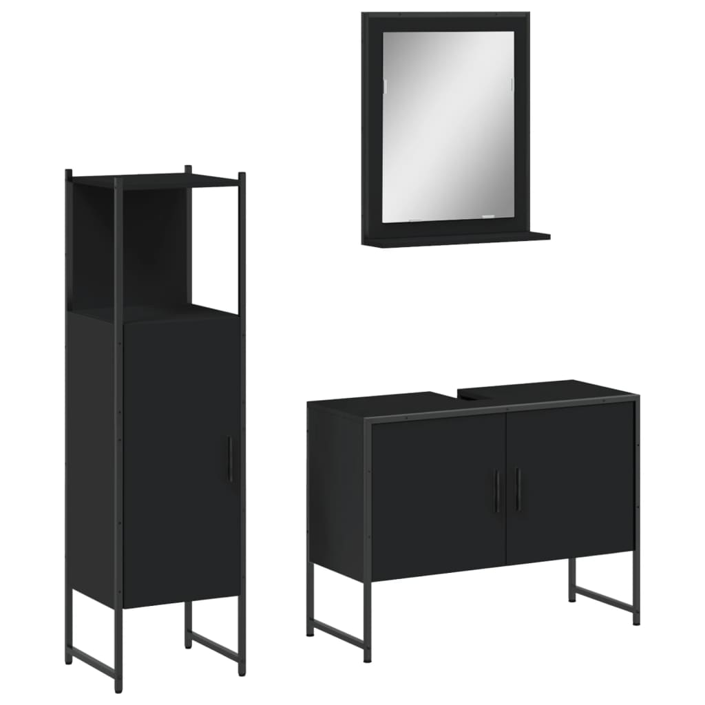 vidaXL 3 Piece Bathroom Cabinet Set Black Engineered Wood