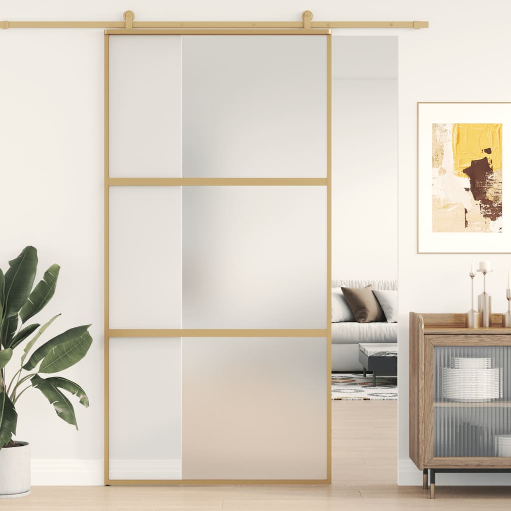 vidaXL Sliding Door Gold 102.5x205 cm Frosted ESG Glass and Aluminium