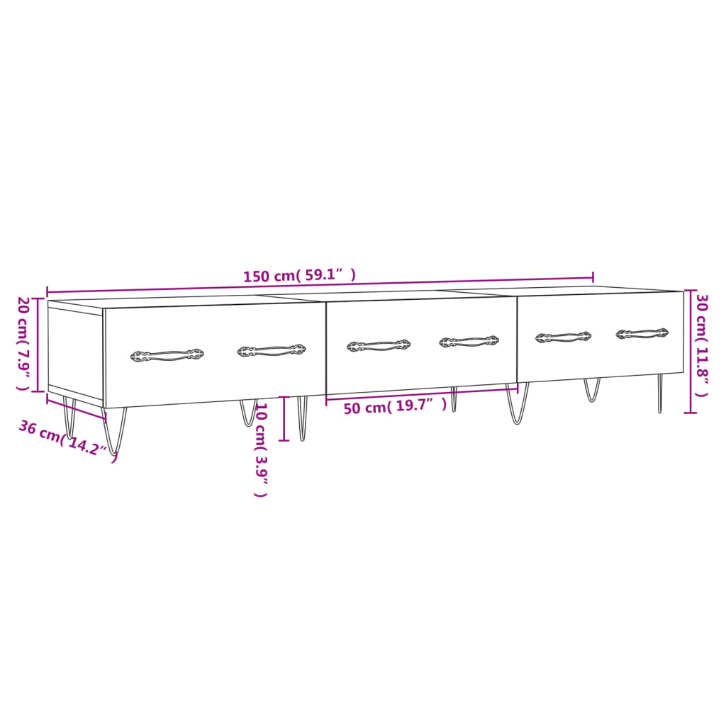 vidaXL TV Cabinet Concrete Grey 150x36x30 cm Engineered Wood