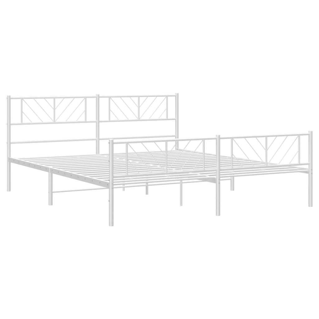 vidaXL Metal Bed Frame without Mattress with Footboard White 180x200 cm Super King