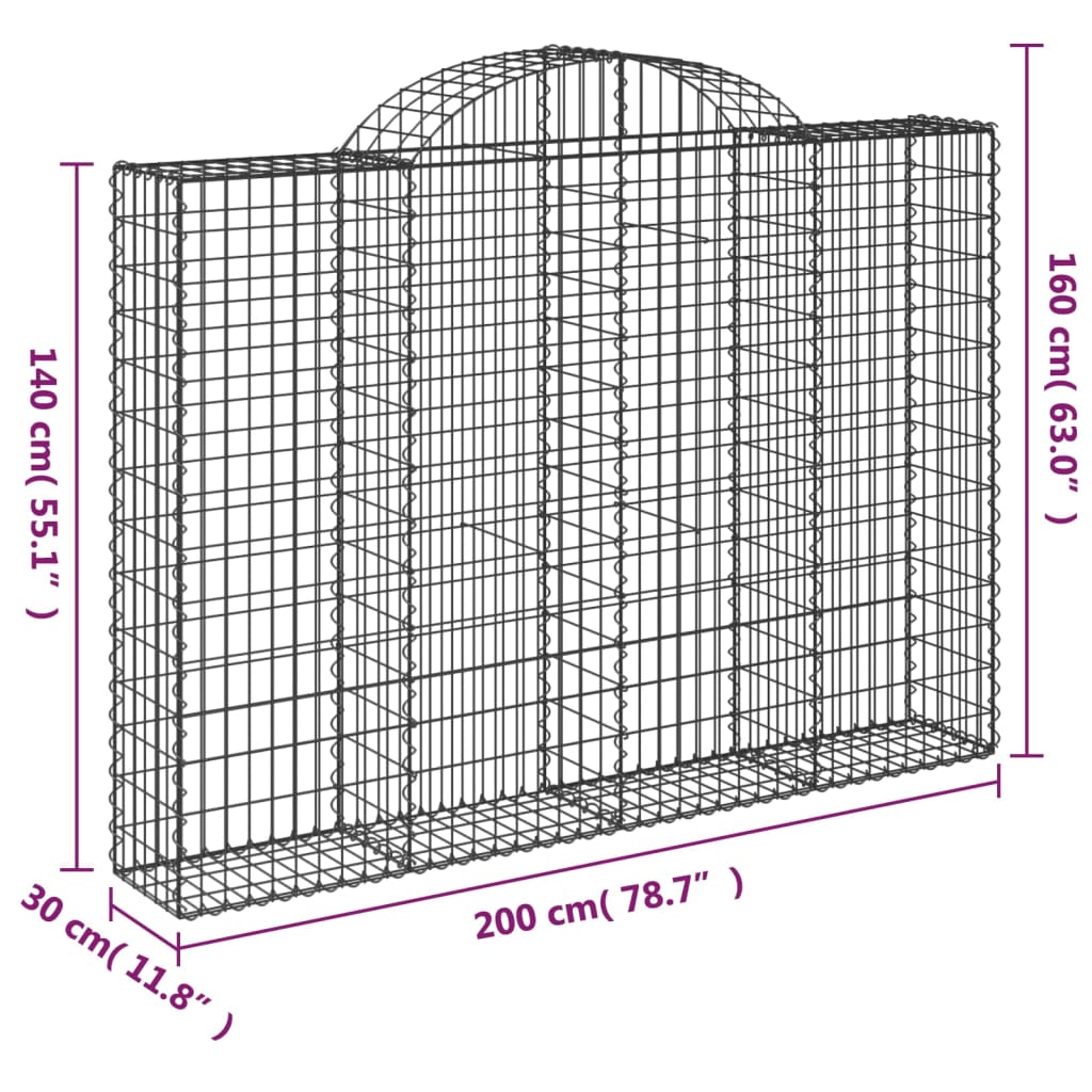 vidaXL Arched Gabion Baskets 15 pcs 200x30x140/160 cm Galvanised Iron