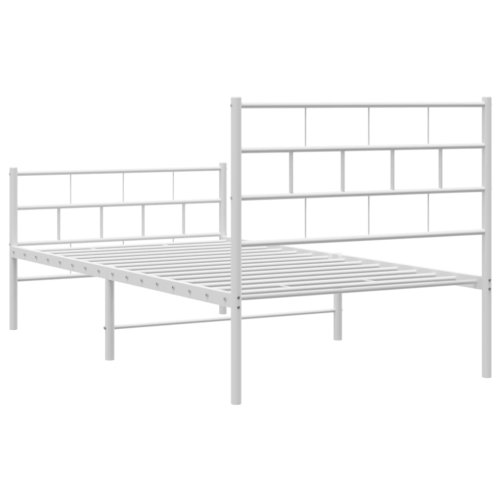 vidaXL Metal Bed Frame without Mattress with Footboard White 90x190 cm Single