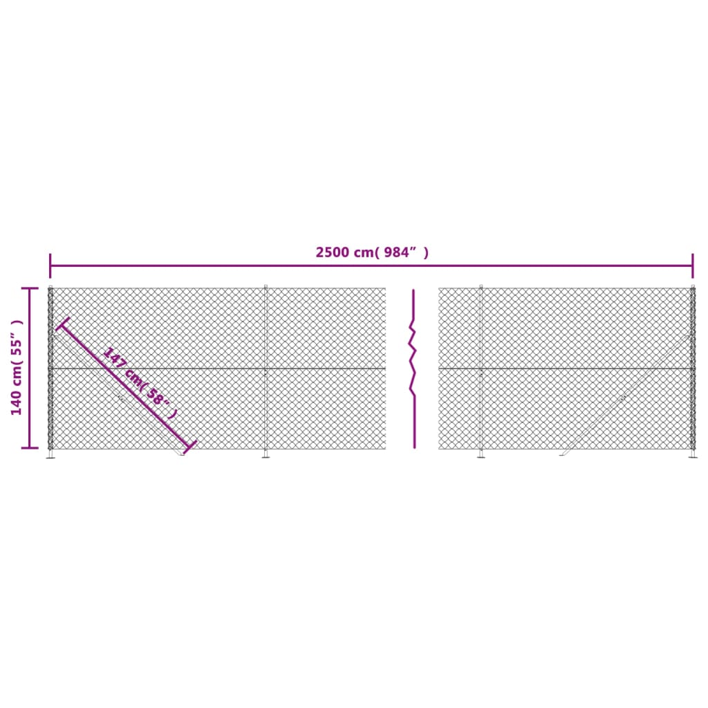 vidaXL Chain Link Fence with Flange Anthracite 1.4x25 m