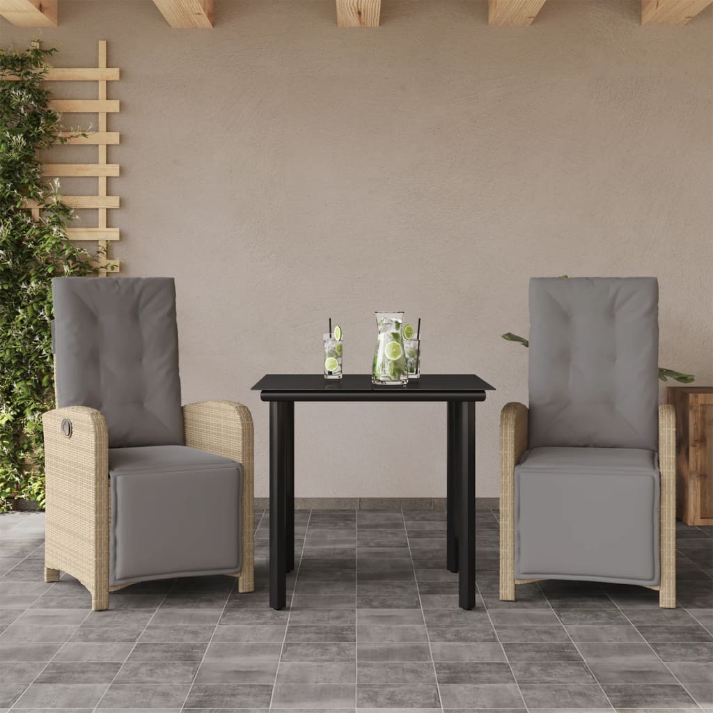 vidaXL 3 Piece Bistro Set with Cushions Beige Poly Rattan