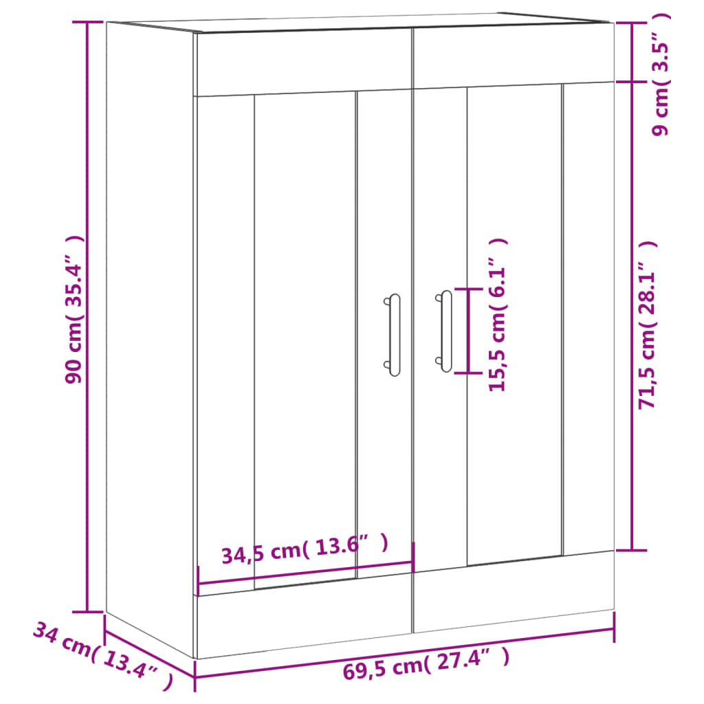 vidaXL Wall Mounted Cabinet White 69.5x34x90 cm Engineered Wood