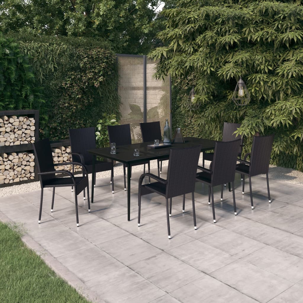 vidaXL 9 Piece Garden Dining Set Black