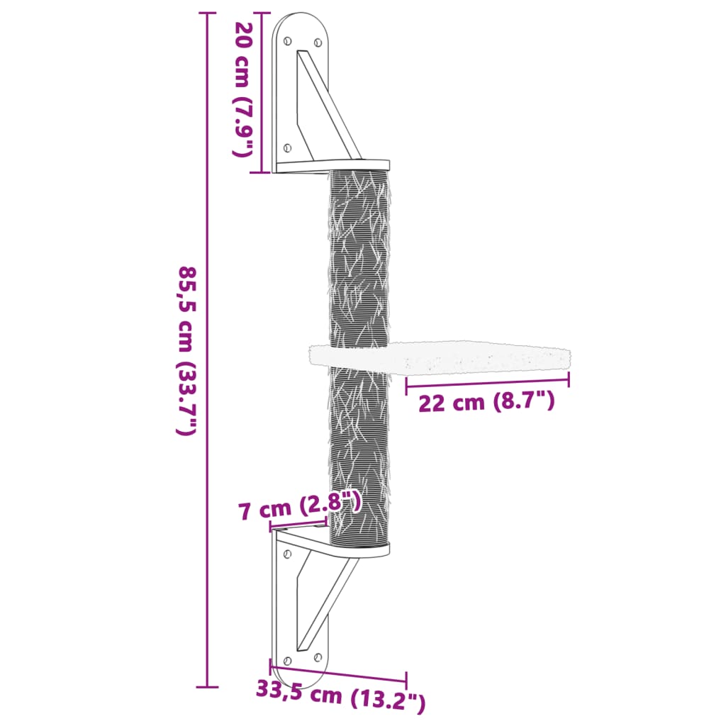 vidaXL Wall-mounted Cat Tree with Scratching Post Cream 85.5 cm