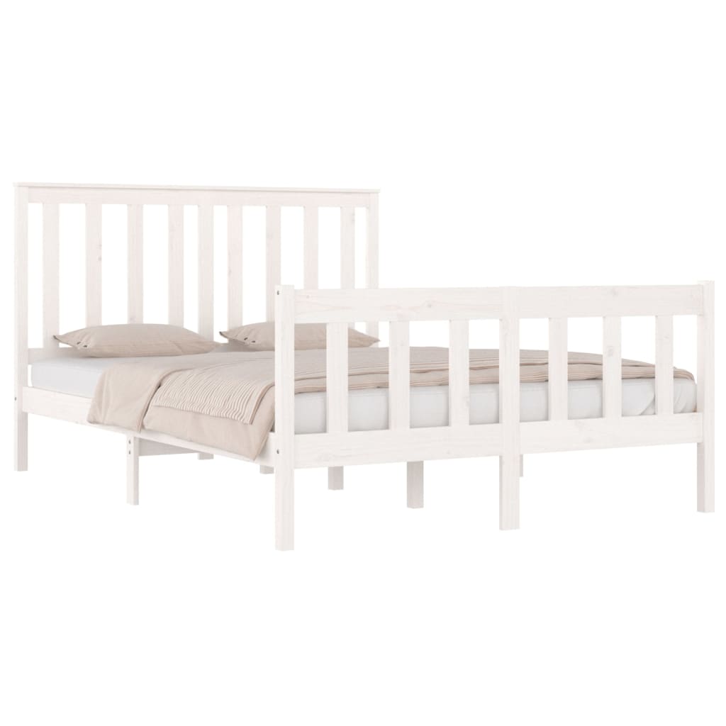 vidaXL Bed Frame without Mattress White Solid Wood Double