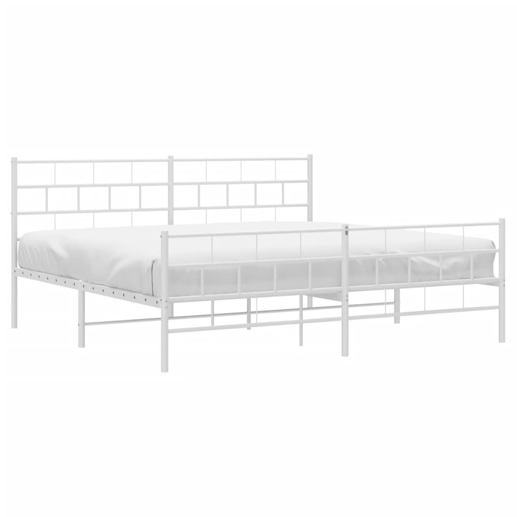 vidaXL Metal Bed Frame without Mattress with Footboard White 200x200 cm