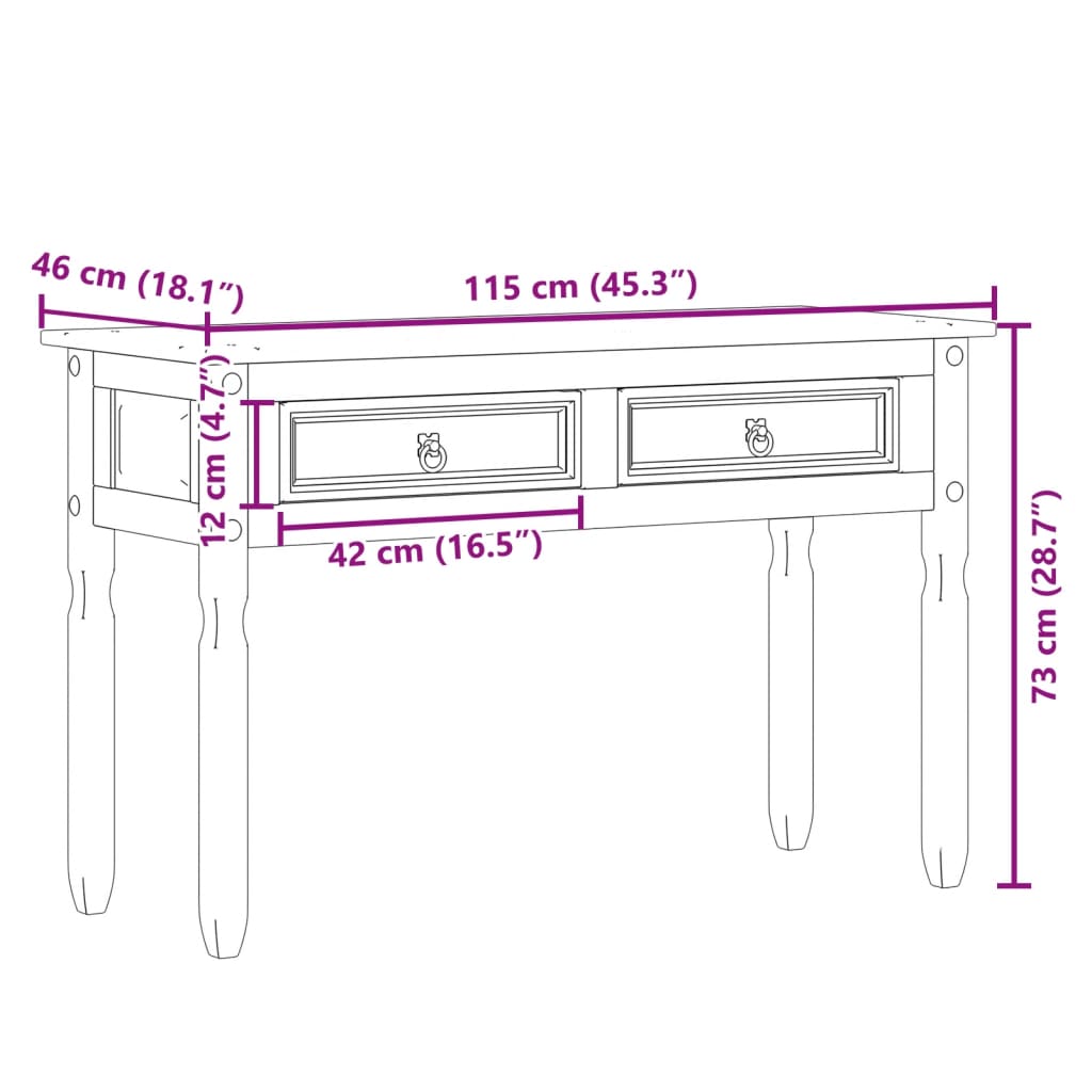 vidaXL Console Table Corona 115x46x73 cm Solid Wood Pine