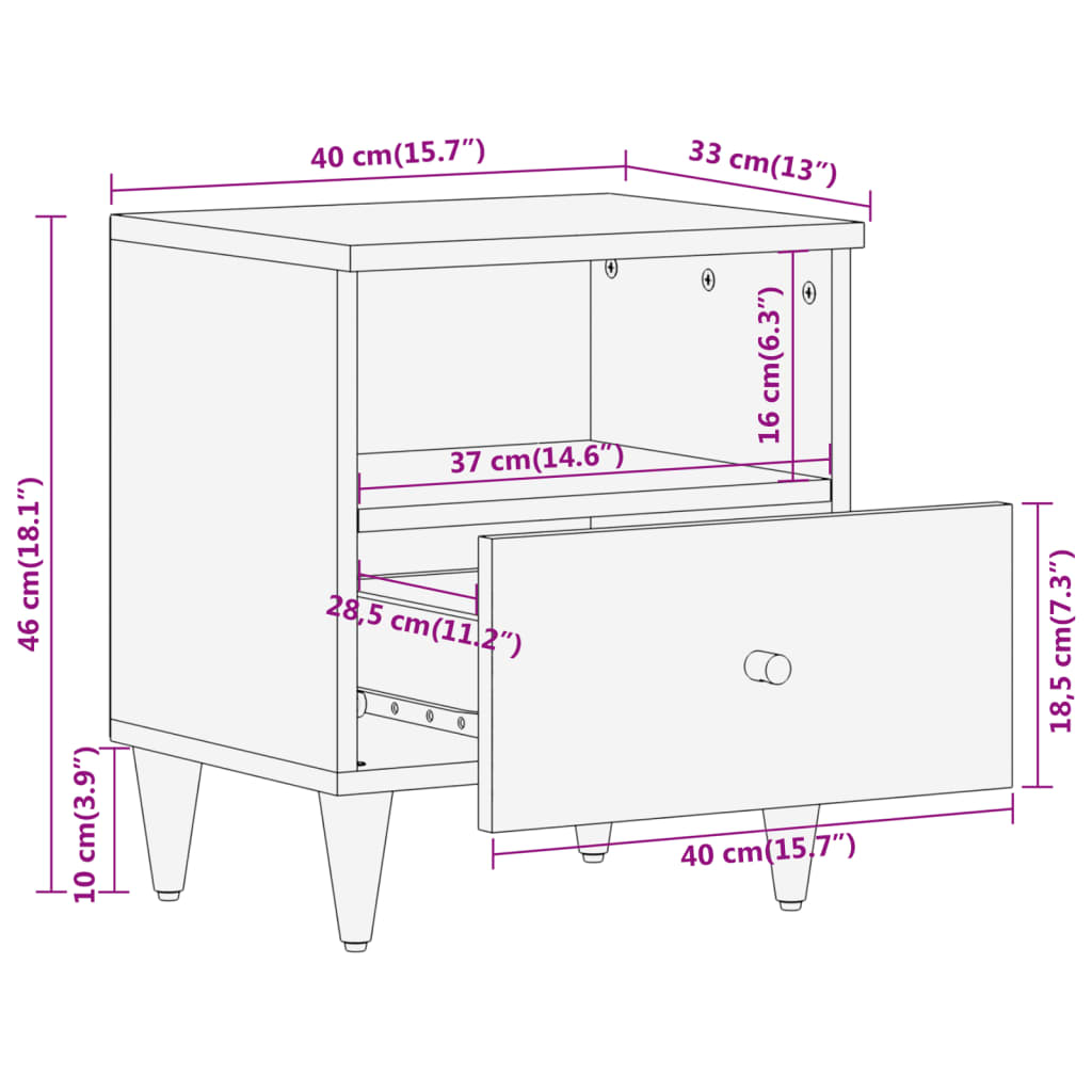 vidaXL Bedside Cabinets 2 pcs 40x33x46 cm Solid Wood Mango