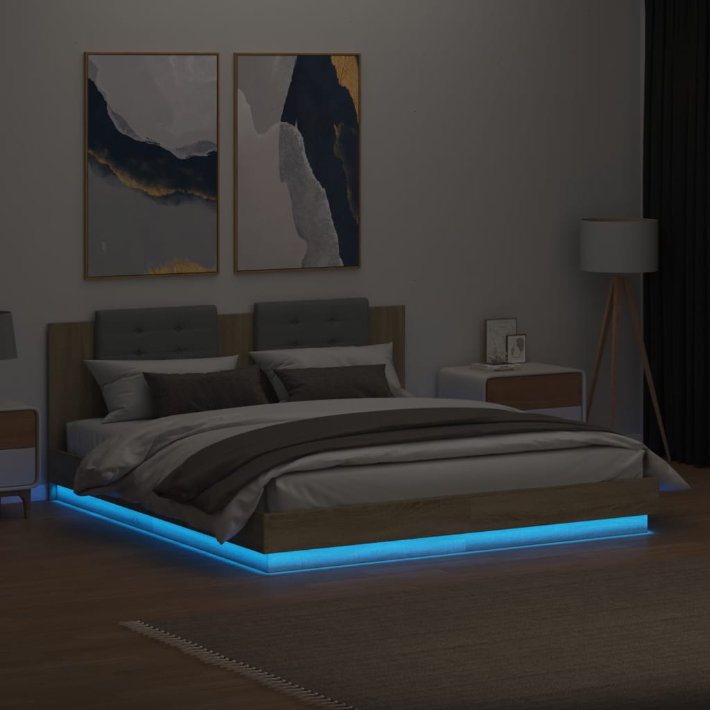 vidaXL Bed Frame with LED without Mattress Sonoma Oak 180x200 cm Super King