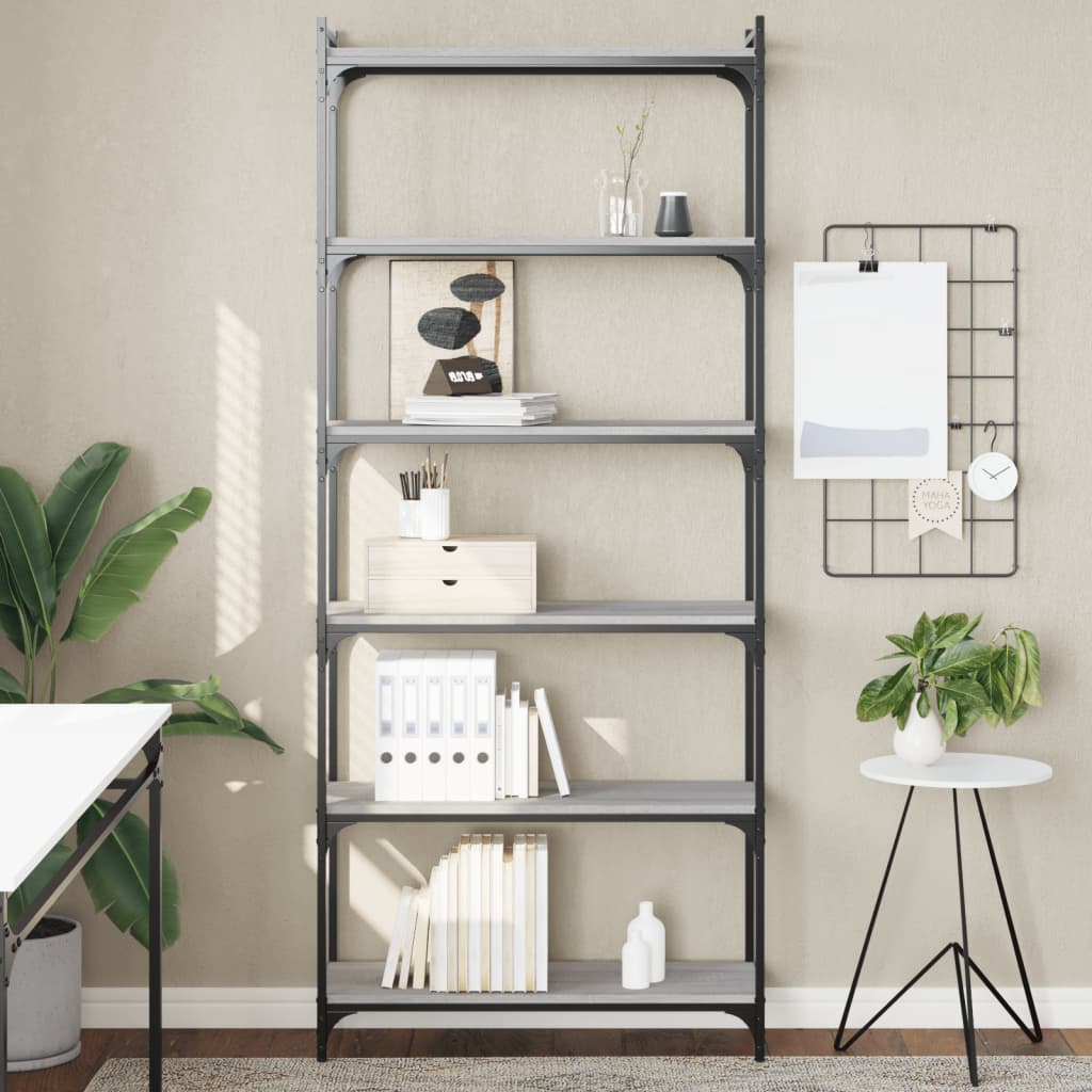 vidaXL Bookcase 6-Tier Grey Sonoma 80x30x188 cm Engineered Wood