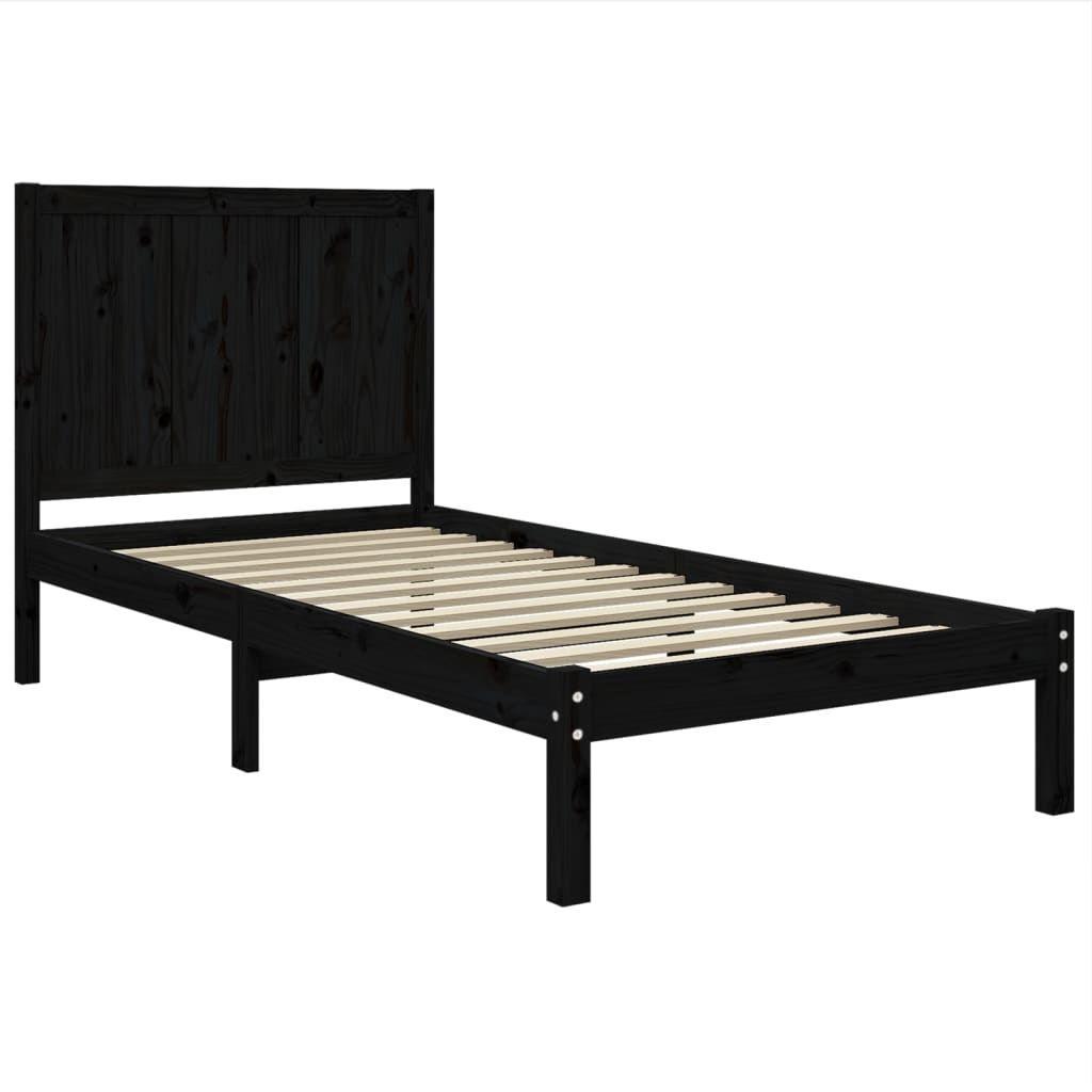 vidaXL Bed Frame without Mattress Black 75x190 cm Small Single Solid Wood Pine